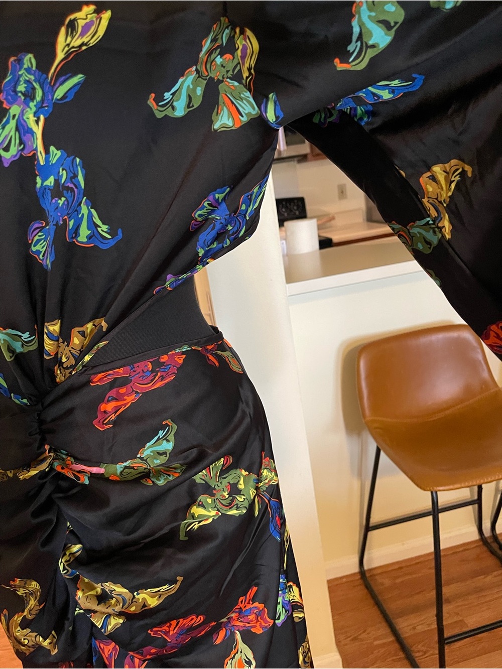 NWOT Nasty Gal Black Floral Twist-Front Long Sleeve Jumpsuit - Picture 3 of 8